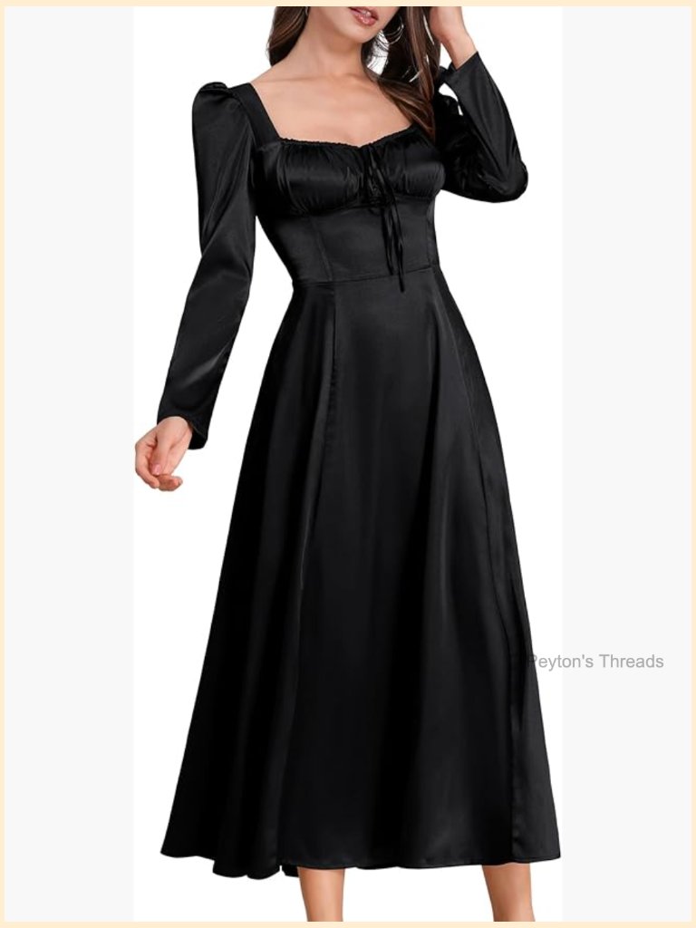 Women Satin Corset Dress Long Sleeve Midi Wedding Guest Bridesmaid